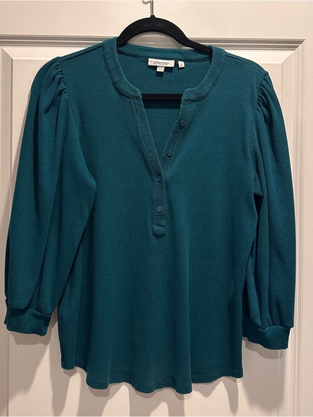 Chico's Teal Button-Front Long-Sleeve Henley